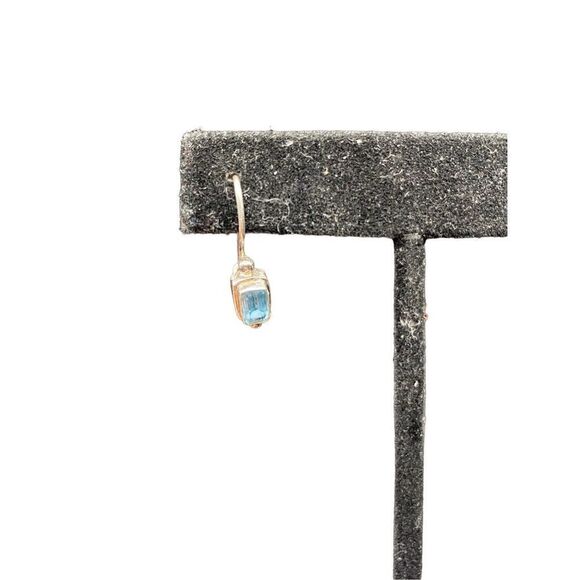 Sterling silver 925 Blue topaz emerald shaped dangle earrings wire fishhook with - Picture 9 of 12